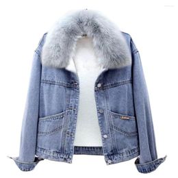 Vestes Femmes Femmes Plus Velours Chaud Casual Épaissir Manteaux Lettre Neige Porter Lavage Bleu Vaqueras Chaquetas Fausse Fourrure Collier Hiver Denim