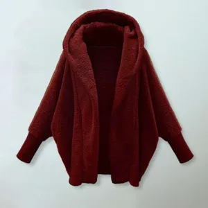 Vestes Femmes Femmes Manteau en peluche Automne Hiver Capuche à manches longues Vêtements d'extérieur Couleur unie Veste polaire épaissie Cardigan ouvert avant