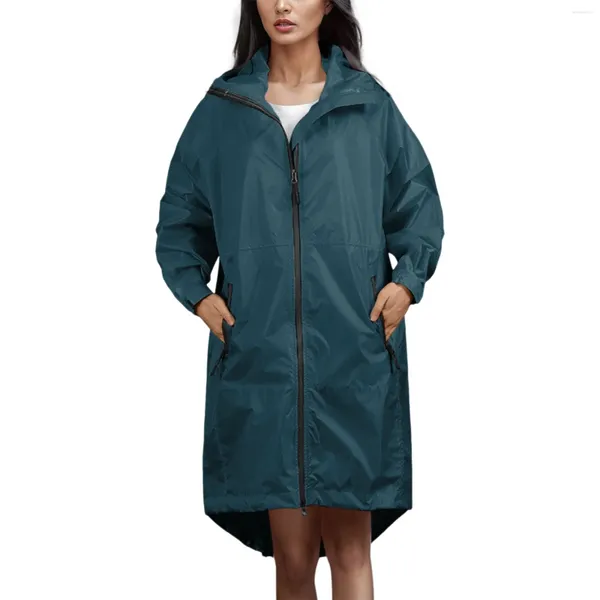 Vestes Femmes Femmes Raincoat Coupe-vent À Capuchon Manteaux De Pluie Portable Coupe-Vent Fermeture À Glissière Moto Vêtements De Pluie En Plein Air Chaquetas