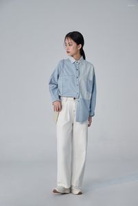 Damesjassen dames 2022 Koreaanse losse lange mouwen losse dunne strip denim pocket shirt casual luie persoonlijkheid jas top streetwear bf