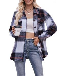 Vestes pour femmes femmes S 2023 automne hiver chemises boutonnées en flanelle à carreaux - hauts élégants coupe petit ami surdimensionné pour un look tendance