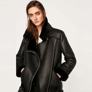 Chaquetas de mujer Chaqueta de cuero delgada con cremallera negra para mujer Abrigo para mujer Otoño/Invierno 2022 Casual Espesar Piel cálida Una motocicleta Abrigos