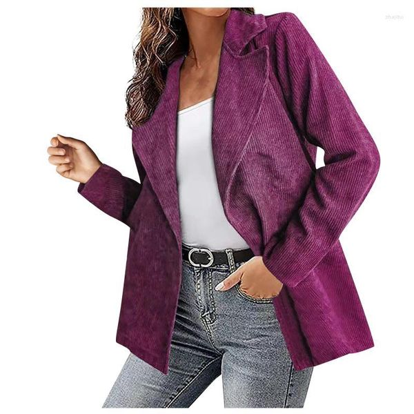 Chaquetas de mujer Chaqueta de traje de color sólido de moda informal para mujer Cárdigan de pana Camisa de abrigo de invierno con botones estampados a cuadros