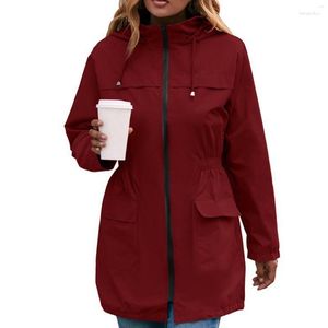 Vestes pour femmes Veste femme Dames Outdoor Sweat à capuche Coupe-vent imperméable Couleur unie Randonnée Slim Fit Cordon à manches longues