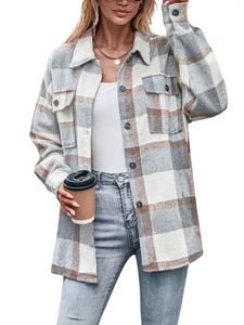 Damesjassen Dames S Plaid Oversized overhemdjack met knoopsluiting en zakken - Stijlvolle herfstjas voor vrijetijdskleding
