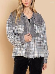 Jaquetas femininas mulheres xadrez emenda jaqueta mulheres lapela veludo tweed casaco feminino único breasted streetwear outono senhora moda