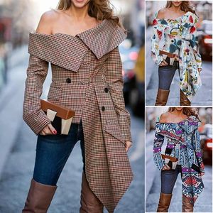 Damesjassen dames sexy off schouderjack Slack checked onregelmatige cape rapel plaid cool slanke herfst 2022 dame elegante slijtage