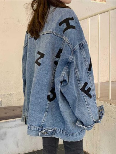 Chaquetas de mujer Primavera de gran tamaño suelta Vintage Jean Mujer Chaqueta Abrigo Último Vaquero Cultivo Largo Denim Mujer Abrigos Mujer