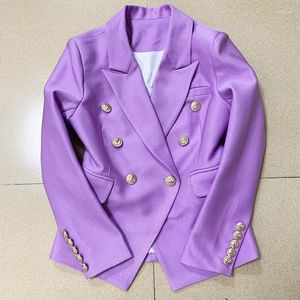 Chaquetas de mujer Estrella de mujer 2022 Chaqueta Abrigo Doble Pecho Metal León Hebilla Slim Fit Pique Traje Lila Púrpura O215