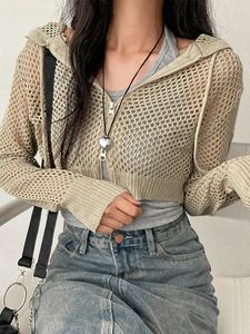 Vestes Femmes Femmes S Y2K Tricot Cardigan Tops Manches Longues Fermeture À Glissière Creux Sweat À Capuche Sweat-shirts