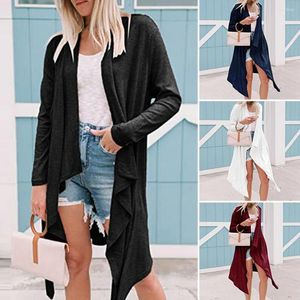 Damesjassen vrouwen shirts vest, losse vaste kleur onregelmatige zoom open steek midi lengte zachte lange mouwen dame veerjas voor dagelijks