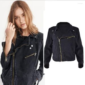 Damesjassen Dames Korte Ripped Denim Jacket Motorcycle Jeans Coat Cropped Top Vrouwelijke Punk Gothic Moto Biker Uitloper Rits Cool Black