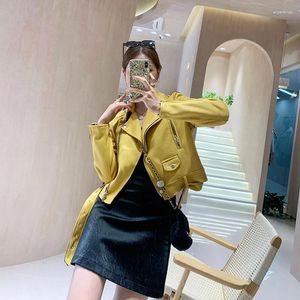 Vestes Femmes Femmes Courte Veste En Daim Avec Ceintures Streetwear Slim Rose Noir Vert Foncé Jaune Manches Longues Coréen 2024 Automne Chaqueta