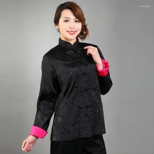 Chaquetas de mujer Abrigo de túnica de seda para mujer Traje Tang Zhuang que lleva en ambos lados Diseño de cuello mandarín Chaqueta Refinamiento Hanfu Vintage