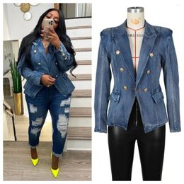 Vestes Femmes Femmes Slim Jeans Veste Mode Col Cranté À Manches Longues Double Boutonnage Denim Manteaux Casual Streetwear Tops Femme Blazer