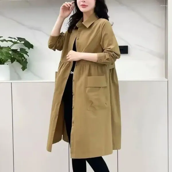 Chaquetas de mujer Abrigo de color sólido Otoño Ropa exterior Elegante Cárdigan de gran tamaño Cuello vuelto Manga larga Diseño plisado