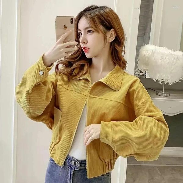 Vestes Femmes Femmes Printemps et Automne Mode Corduroy Baseball Jersey Tops Courts Manteau Femme Loisirs Polyvalent Apparaissent Veste Mince