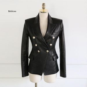 Chaquetas de mujer Mujer Primavera Otoño Negro Faux Leather Botones Abrigo básico Turn-Down Collar Biker Jacket Moda