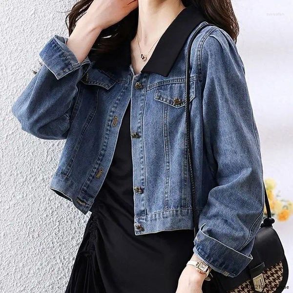 Vestes Femmes Femmes Printemps Automne Casual Court Denim Veste Manteaux Lavé Cardigan Stand Cou Mode Femme