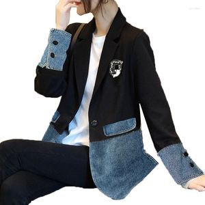 Damesjassen vrouwen stiksel denim pakken jas 2023 lente herfst fshion jas casual vrouwelijke chique bovenkleding tops dames blazer