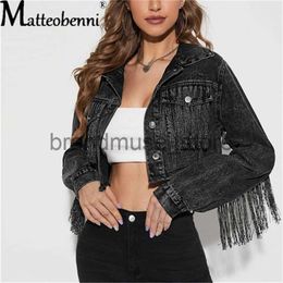 Damenjacken Frauen Trassel Denim Jacke Modes Mody Long Sleeve Short Motorcycle Mantel 2022 Neues Nähen Distressed Burr Cowgirl Jacket Tops J230806