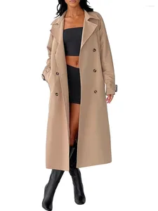 Damesjassen vrouwen trench jas casual vaste kleur dubbele borsten met lange mouwen windjack jas met riem voor streetwear bovenkleding