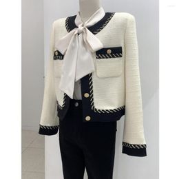 Damesjassen Dames Tweed Herfst 2023 Elegante Wollen Jassen Voor O Hals Lange Mouw Winter Geweven Uitloper Vrouwelijke Mode Chaquetas