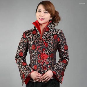 Vestes pour femmes Femmes Vintage Weaving Brocade Satin Coat avec des motifs propices traditionnels Bouton Not Bouton Double-couche Tenues