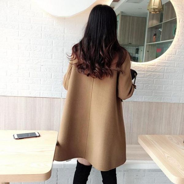 Chaquetas de mujer Mujeres Abrigo de invierno Color sólido Lady Stylish Vintage Woolen Trench Cálido Media longitud Doble botonadura con para