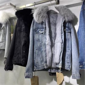 Chaquetas de mujer Chaqueta vaquera gruesa de lana de invierno para mujer, abrigo de mezclilla cálido con cuello de piel grande, chaquetas de felpa gruesas para mujer, ropa de abrigo de moda coreana 230912