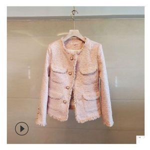 Chaquetas de mujer para mujer y abrigos estilo moda de un solo pecho Tweed de lana borla temperamento abrigo corto Top