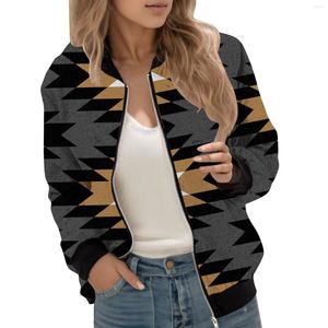 Chaquetas de mujer, chaqueta informal clásica ligera con cremallera, abrigo con estampado Floral, prendas de vestir, ropa de otoño con cuello levantado para mujeres pequeñas