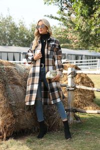 Chaquetas informales de mezcla de lana a cuadros para mujer, camisa de manga larga con botones, chaqueta con solapa de gran tamaño, abrigo, abrigo de franela