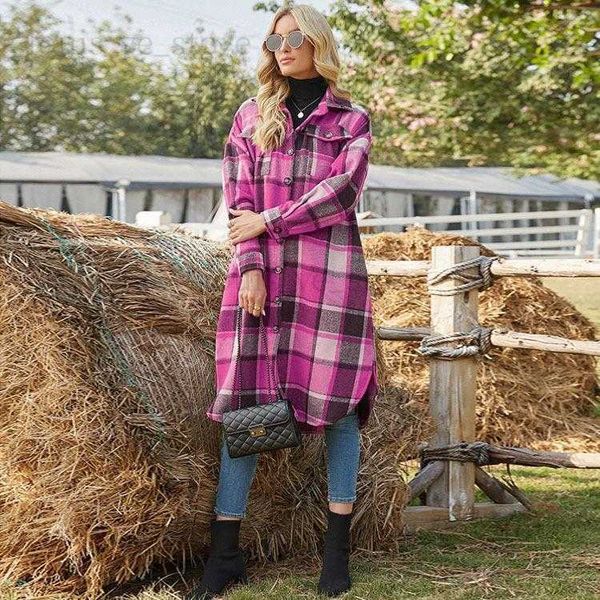 Femmes Vestes Femmes Casual Plaid Mélange De Laine Boutonné Chemise À Manches Longues Surdimensionné Revers Shacket Veste Manteau Flanelle Peacoat T230808