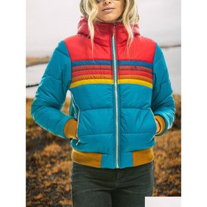 Vestes pour femmes femmes donsignet femme down coat 2022 arc-en-ciel décontracté zipup rayé plus taille de chape