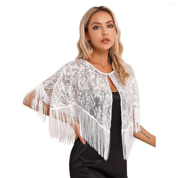 Chaquetas de mujer Para mujer Noche Cubrir Lentejuelas Cárdigan con flecos Borla de encaje transparente Bolero Mantón Encogerse de hombros Para bailar Fiesta de bodas