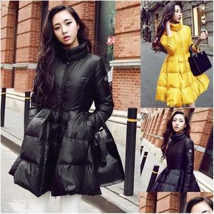 Women's Jackets Femmes Vestes Mode Femmes Hiver Vers Le Bas Chaud Long Slim Manteau Et Veste Femme Big Swing Jaune/Noir Dames Neige Outw Dhr8W