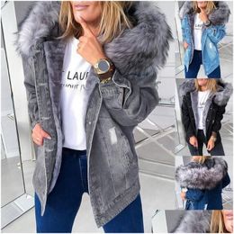 Damesjassen Damesjassen Nepbont Jean-jasje met capuchon Dames Stijlvolle parka Retro pluche kraag Denim jas Dikke lange mouwen Verzwakt Dhdjp