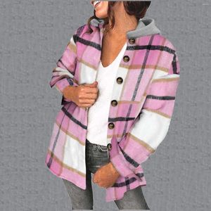 Vestes Femmes Femmes Plaid Shacket Veste À Manches Longues Boutonné Polaire À Capuchon Chaud Hiver Olive Anorak