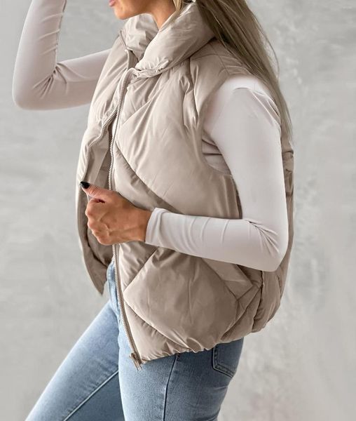 Chaquetas de mujer Chaqueta acolchada recortada acolchada para mujer Abrigos de burbujas cortos cálidos con bolsillos y cremallera completa de manga larga