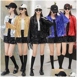 Femmes Vestes Femmes Rock Fringe Sequin Veste Vintage À Manches Longues Sier Réfléchissant Dames Manteau Top Drop Delivery Vêtements Vêtements Dh7Xn