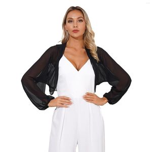 Vestes pour femmes Femmes Sheer Cardigan en mousseline de soie Voyage en plein air Plage Cover Ups Transparent Ouvert Avant Manches Longues Collier Boléro Shrug