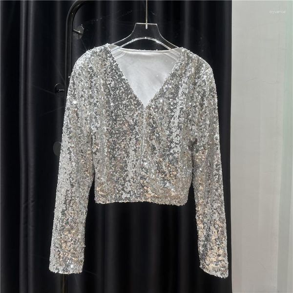 Femmes Vestes Femmes Brillant Sequin À Manches Longues Cropped Blazer Bolero Shrug V-Neck Paillettes Cardigan Veste Mince Court Manteau Tops Casual