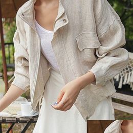 Vestes pour femmes femmes Sungtin lin coton chemisier manteau élégant veste coréenne femme vintage surdimensionnée décontractée d'été 220916 Drop dhnxa