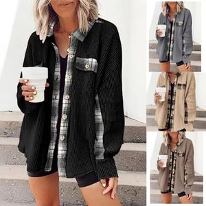 Chaquetas de mujer para mujer Waffle Knit Plaid Shacket Boyfriend Button Down Shirt Chaqueta suelta Manga larga Tops 230920