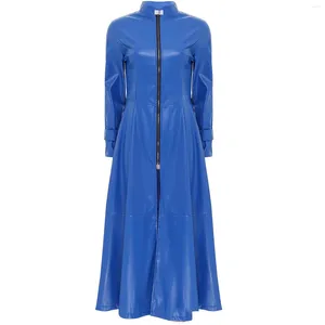 Damesjassen Winddichte damesjas Stijlvolle leren trenchcoat Opstaande kraag Volledige ritssluiting Slanke taille Enkellange Lang Cosplay