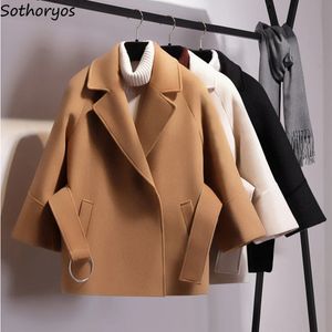 Chaquetas de mujer Lana Mujeres Mezclas Fajas Slim Fit Elegante S4XL Grueso Térmico Cortavientos Minimalista Cinturón Sólido Botón Cubierto Señoras Clásico 231101