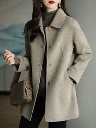 Vestes pour femmes manteau de laine mince mode bureau dame col carré manteaux d'hiver à simple boutonnage pour femmes taille large poche manteau noir 231205
