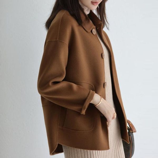Chaquetas de mujer, abrigo de lana para mujer, lujo ligero, modelos de primavera y otoño 2023, chaqueta holgada japonesa que combina con todo para mujer, temperamento corto