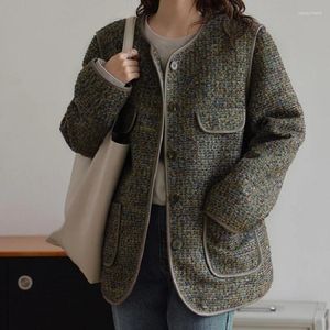Vestes pour femmes tissées en laine française Tweed manteau parfumé automne hiver rétro décontracté lâche femme